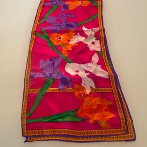 Vintage  Liz Claibourne Pink, Purple, Orange, White Floral Scarf
